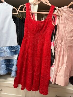 Nanette Lepore Red Lace Sleeveless Fit & Flare Dress